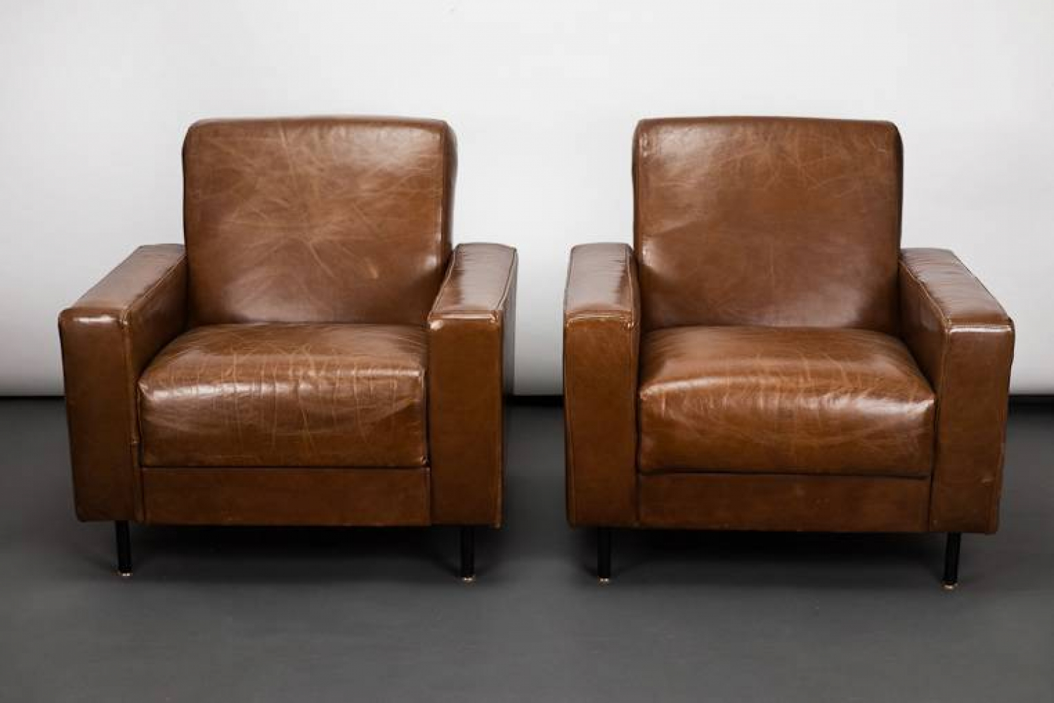 Pair of French Late 1960`s Leather Armchairs by Airborne