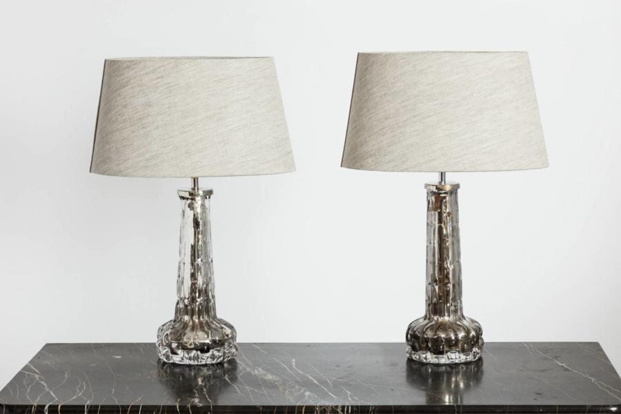 Pair of Silvered Orrefors Lamps