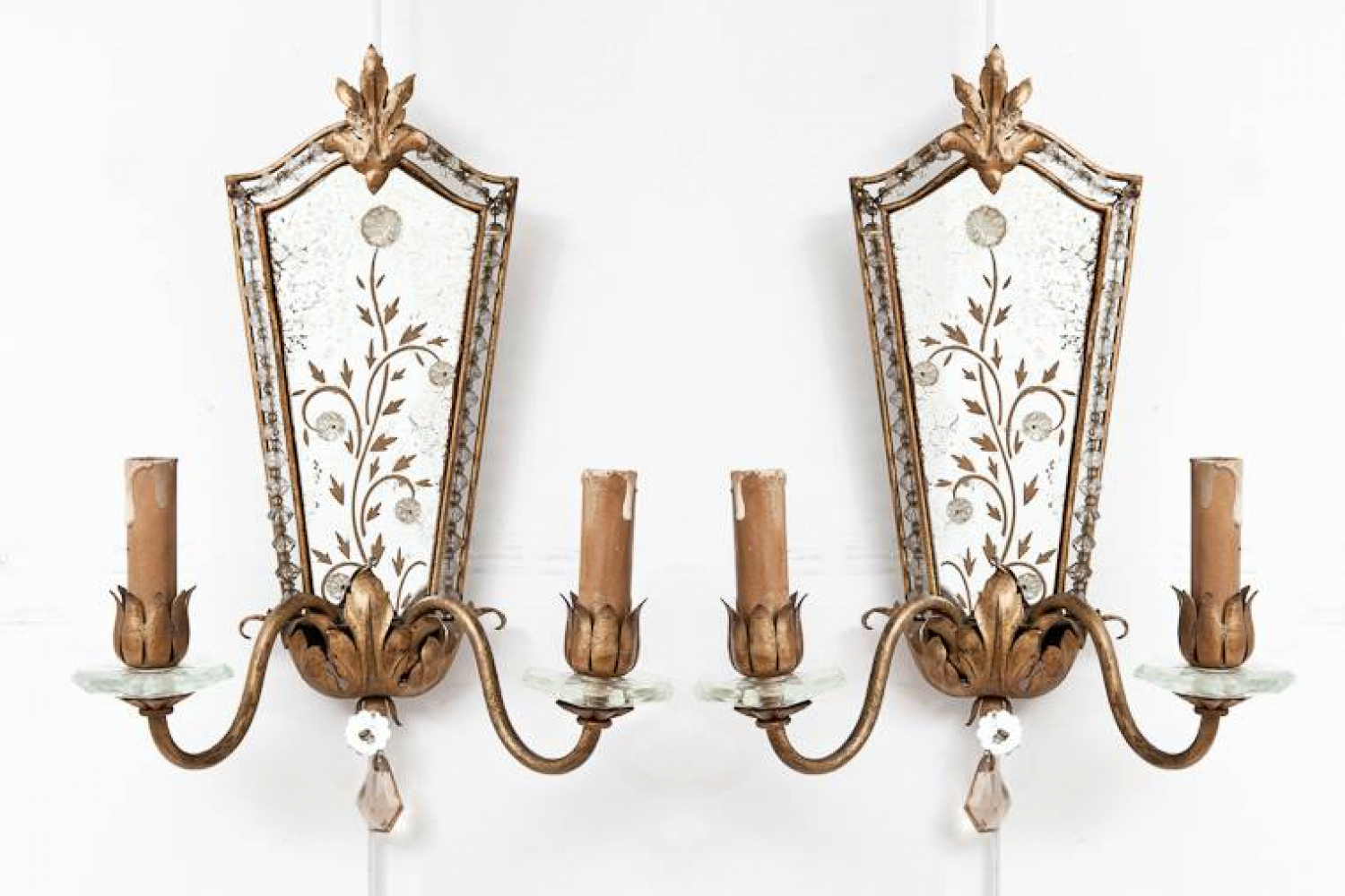 Pair of mirrored wall sconces