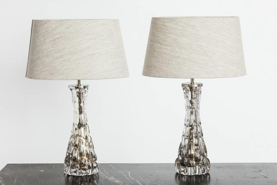 Pair of Silvered Orrefors Table Lamps