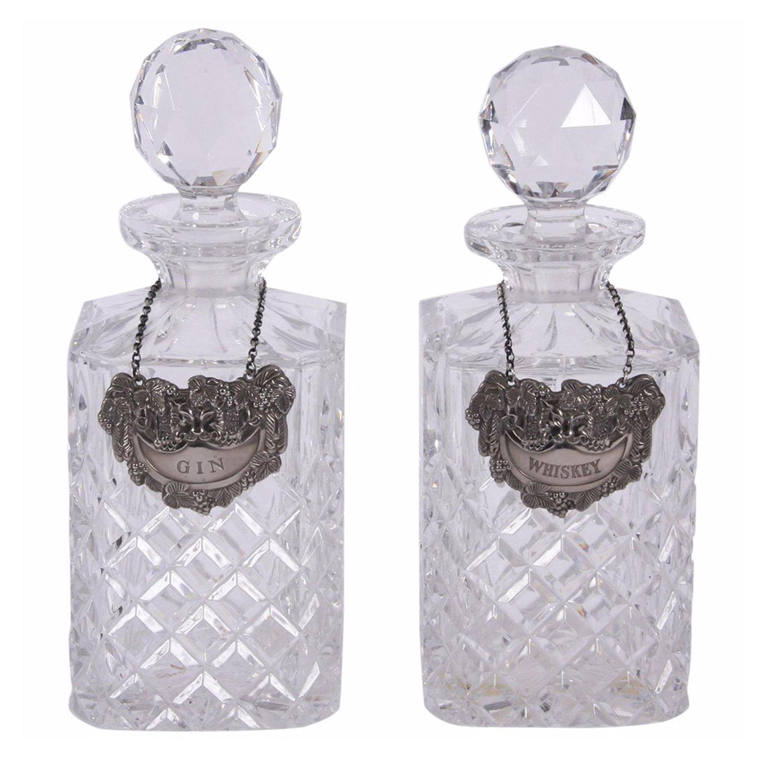 Pair of Decanters With Spirit Labels