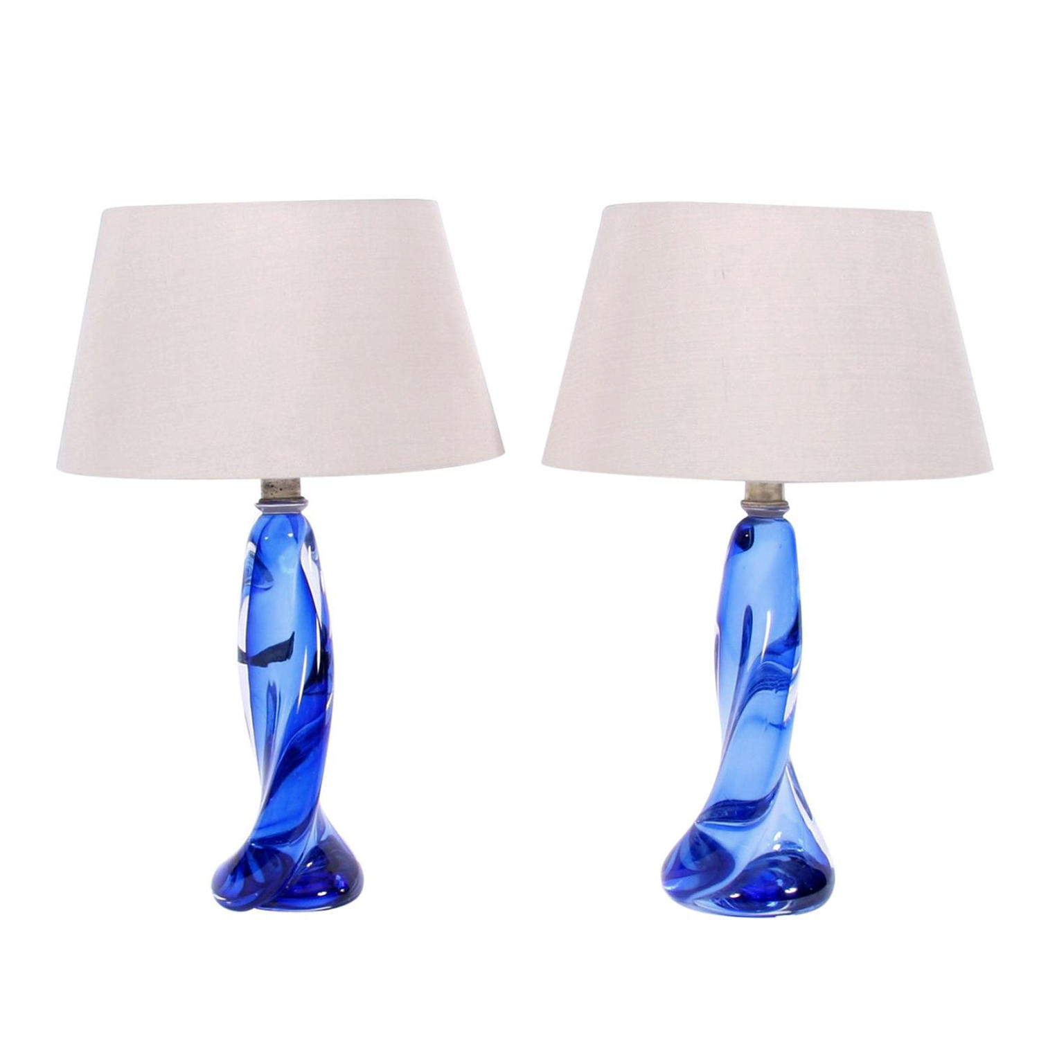 Pair of Blue Val Saint Lambert Lamps