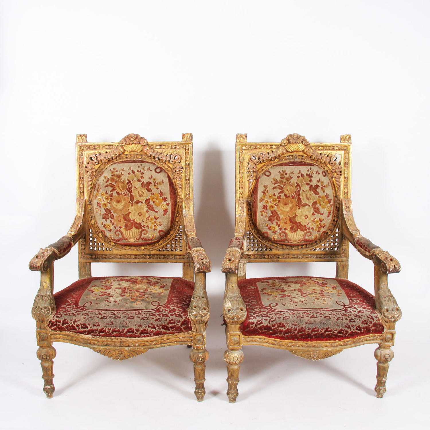 Pair of Giltwood and Velvet Thrones
