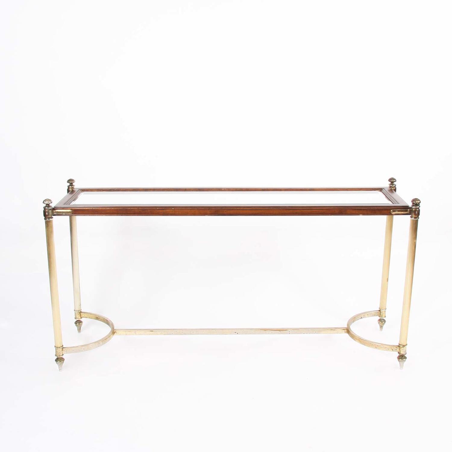 Gilt Metal and Wood Console Table with Glass Shelves