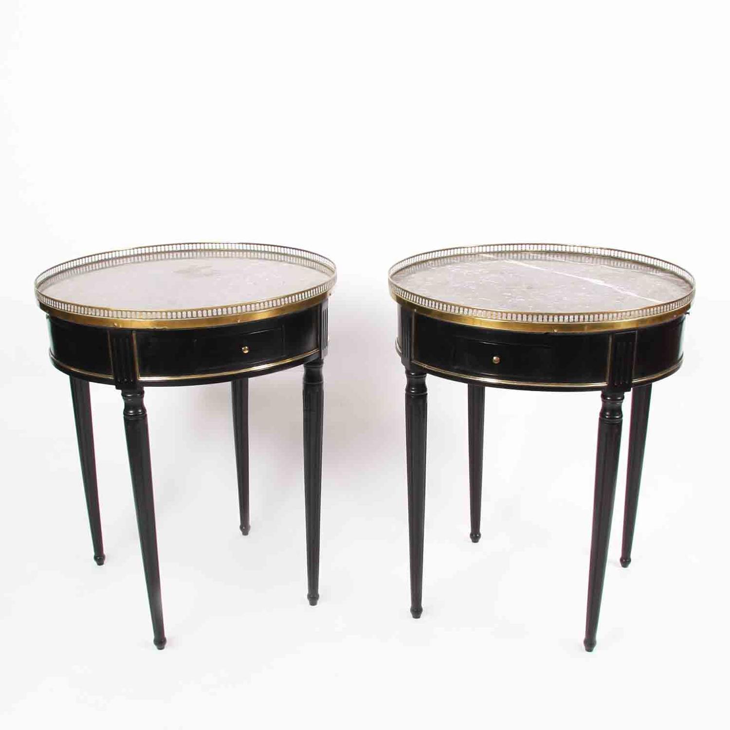 Pair of Black Bouillotte Tables with Marble Tops