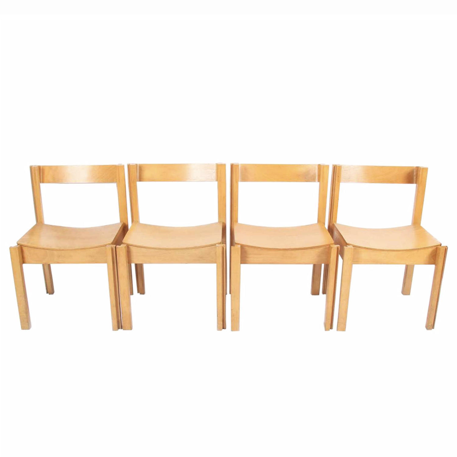Set of Four Modernist Bent Ply and Beech Chairs