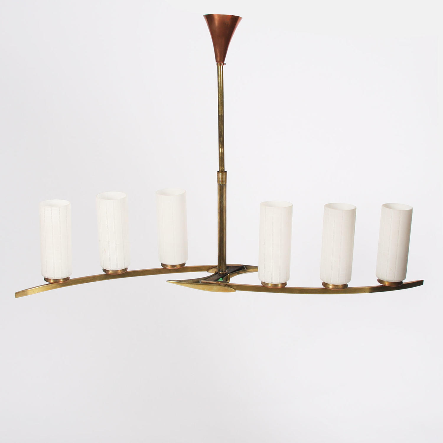 Brass and Opaque Glass Hanging Light