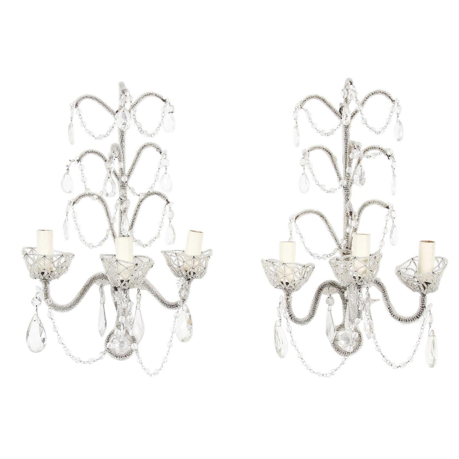 Pair of Bead Encrusted Wall Sconces