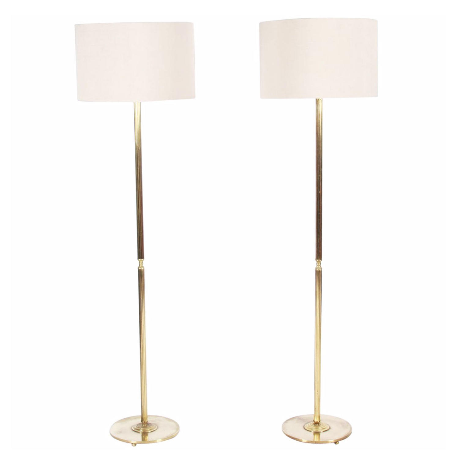 Pair of Reeded Brass Floor Lamps