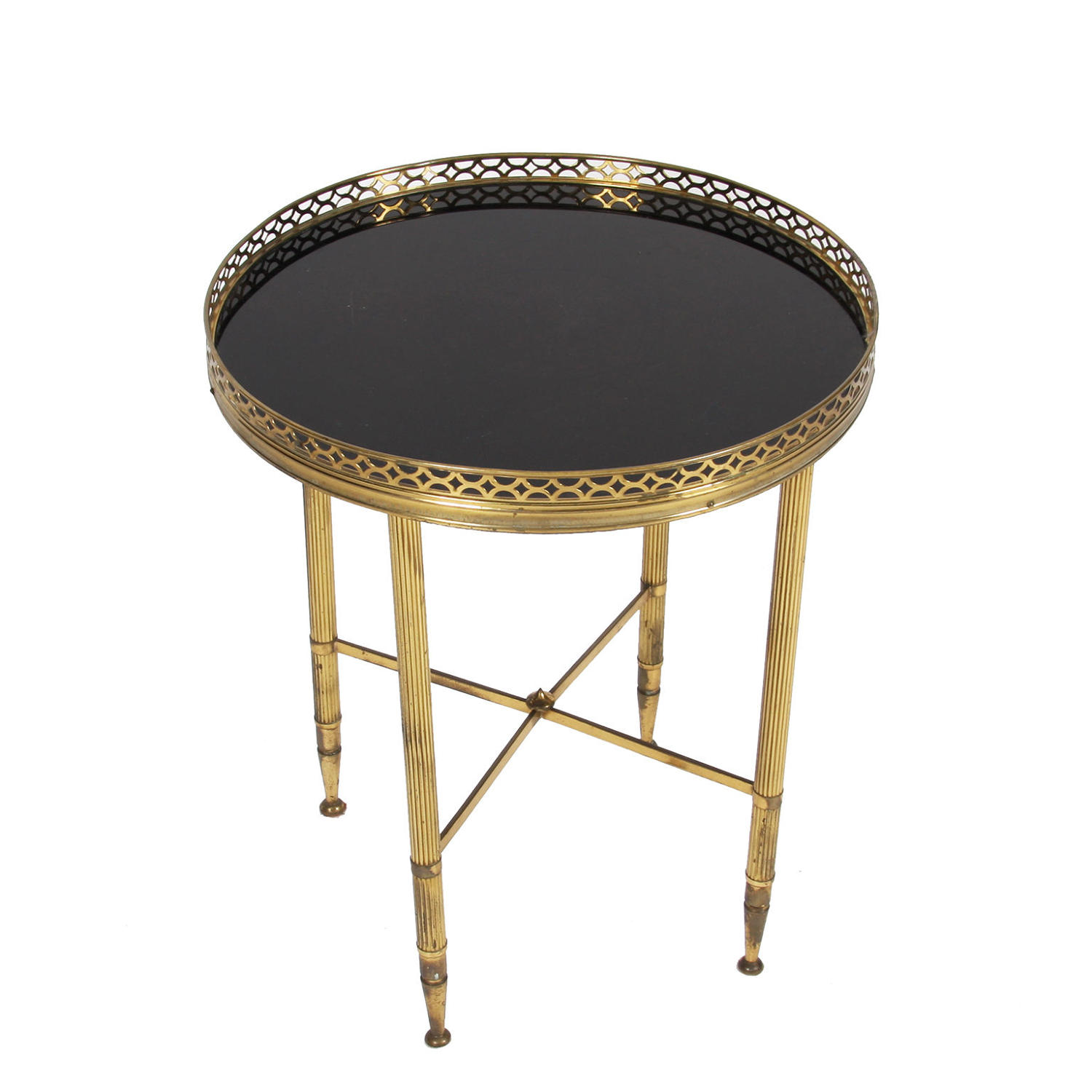 Brass Galleried Side Table with Black Glass
