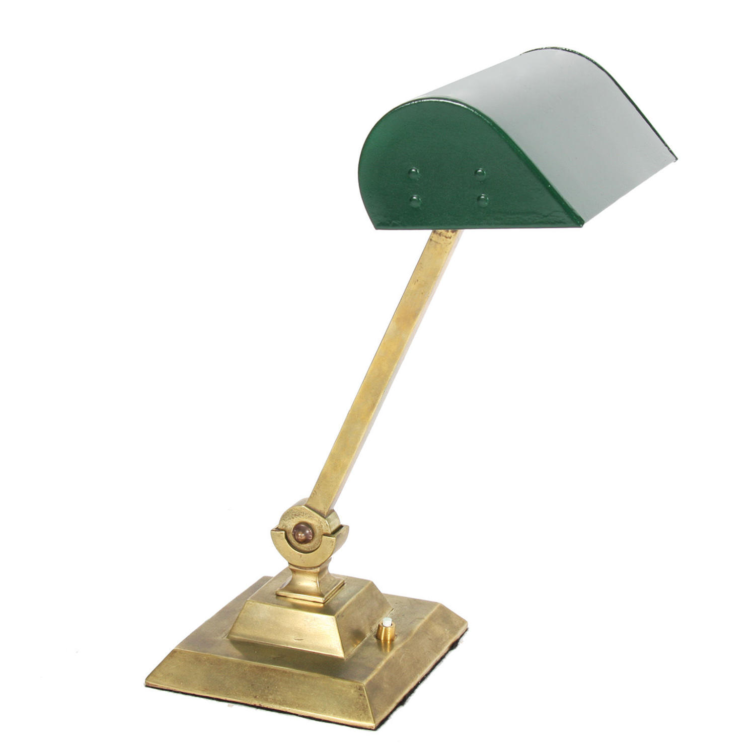 Brass & Enamelled Steel with Green Paint Banker's Desk Lamp
