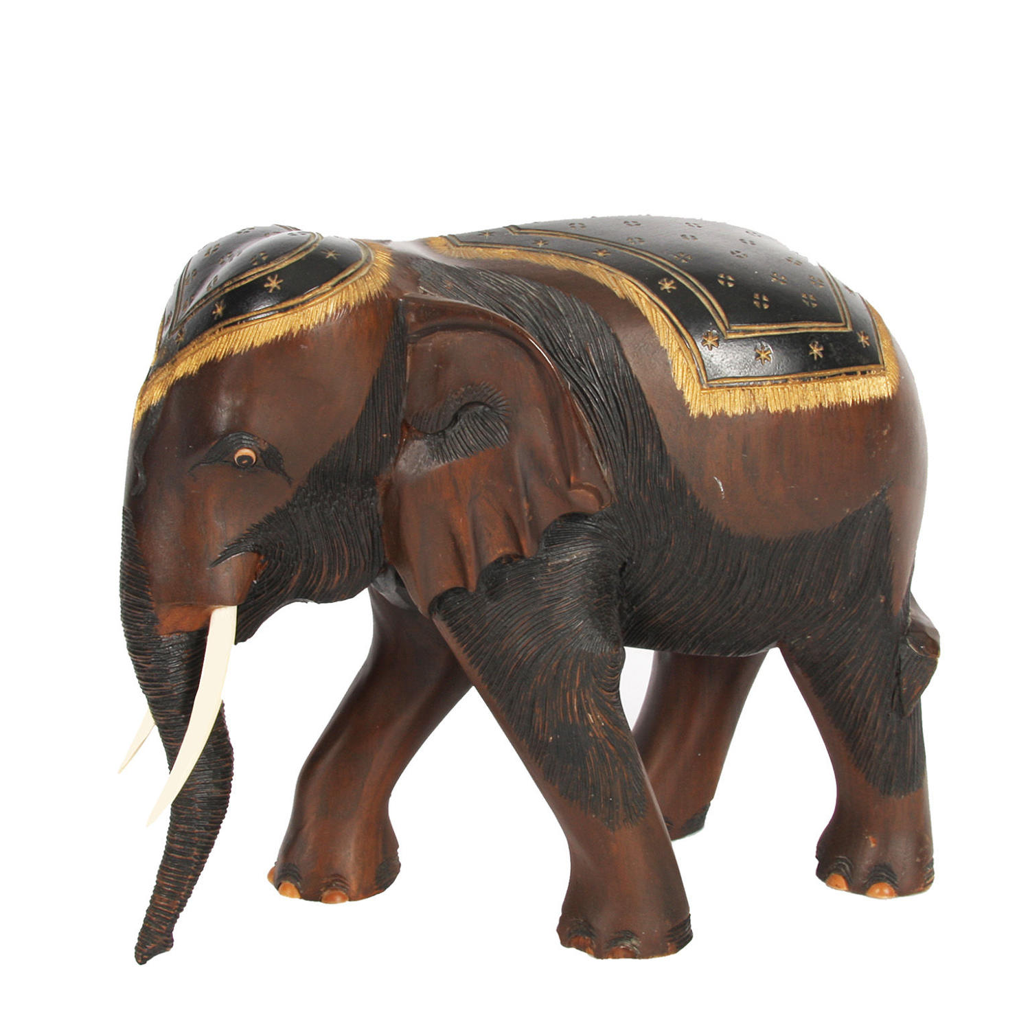 Carved Wooden Elephant with Painted Details