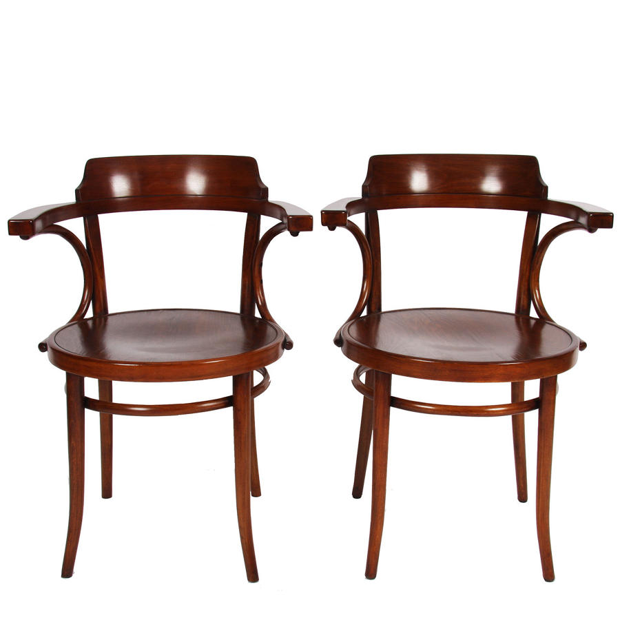 Pair of Stained Beech Chairs by Thonet