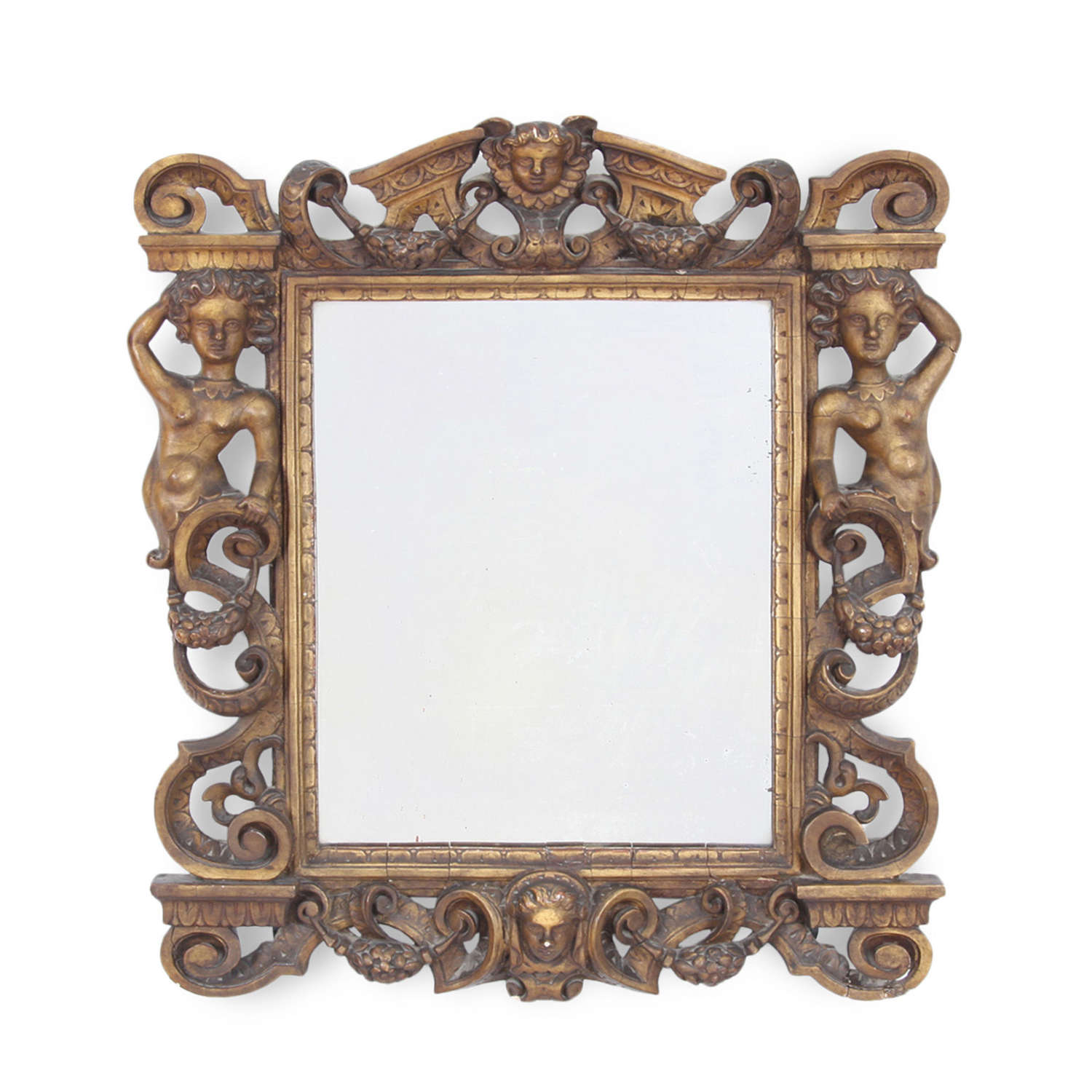 Nineteenth-Century Italian Giltwood Mirror With Figures