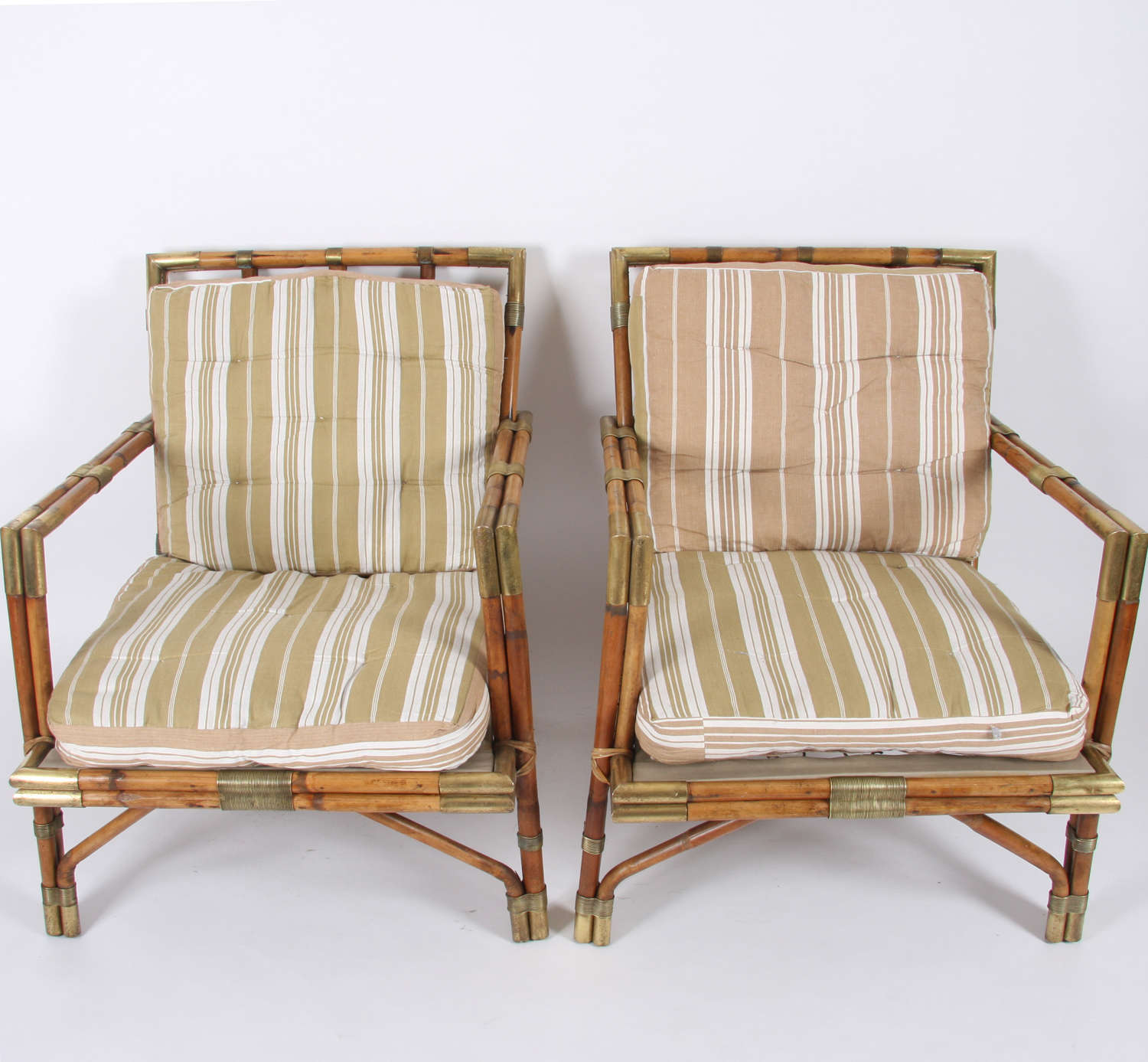 Mid 20th Century French Bamboo and Brass Armchairs