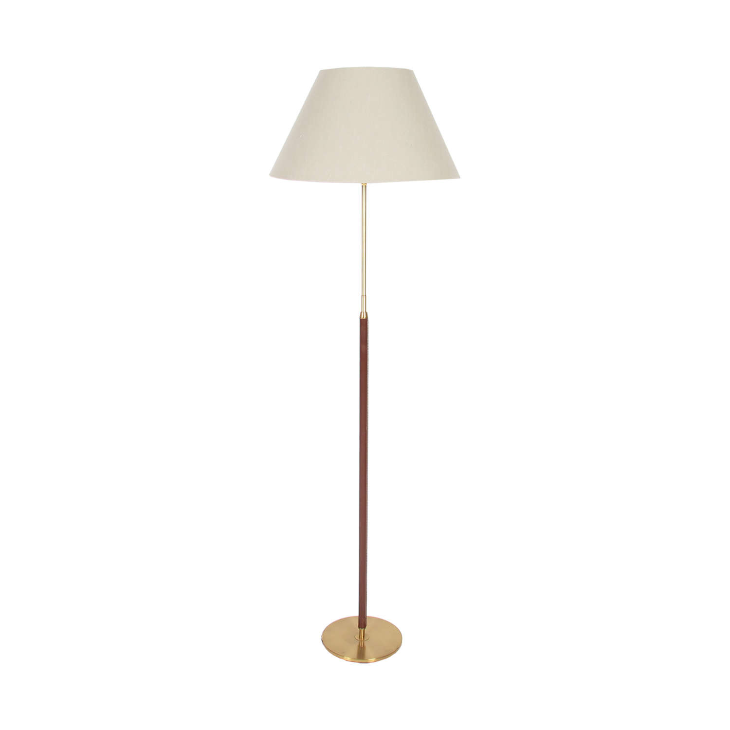 Brass and Leather Swedish Floor Lamp