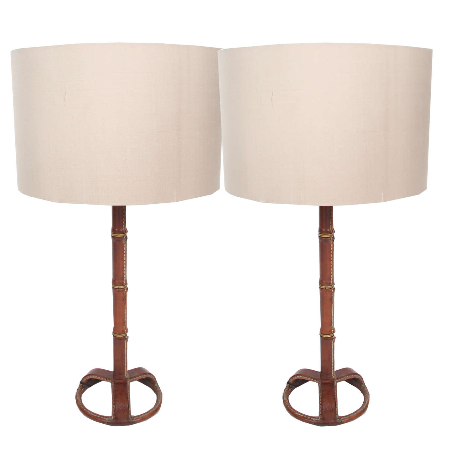 Pair of Leather and Brass Lamps