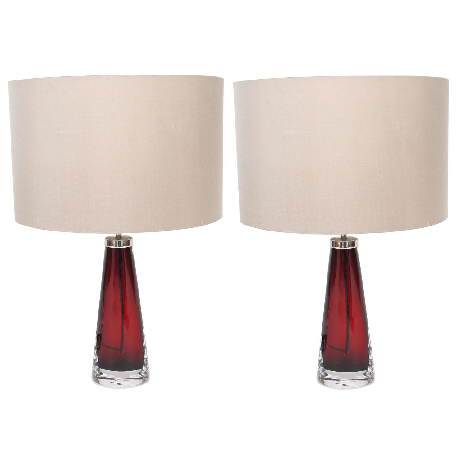 Pair of Swedish Red Orrefors Lamps