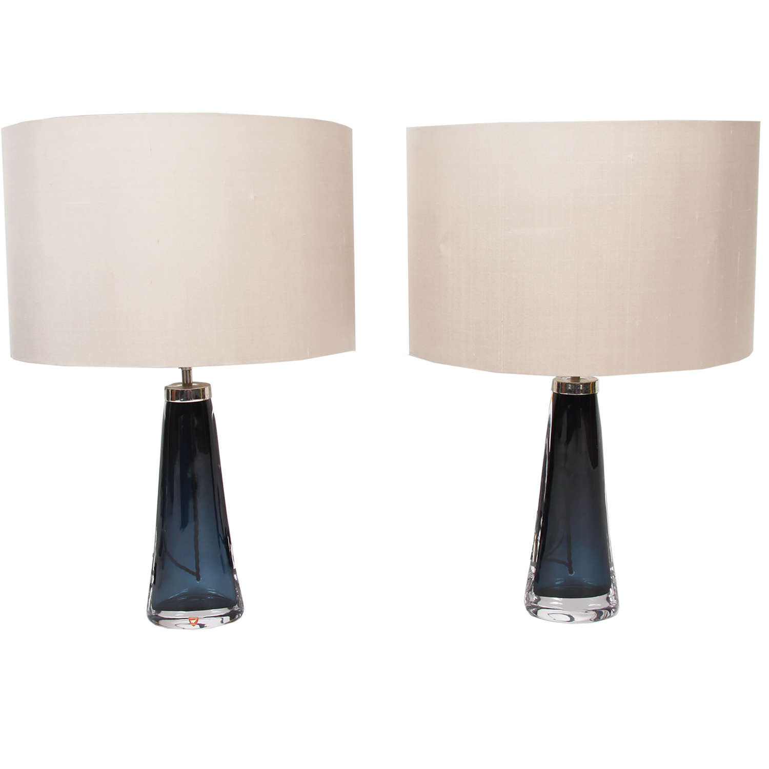 Pair of Swedish Blue Orrefors Lamps