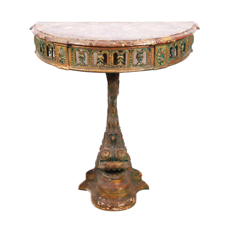 Portuguese Dolphin Console Table With Marble Top