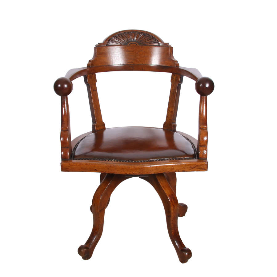 English Oak Desk Chair With Leather Fixed Cushion