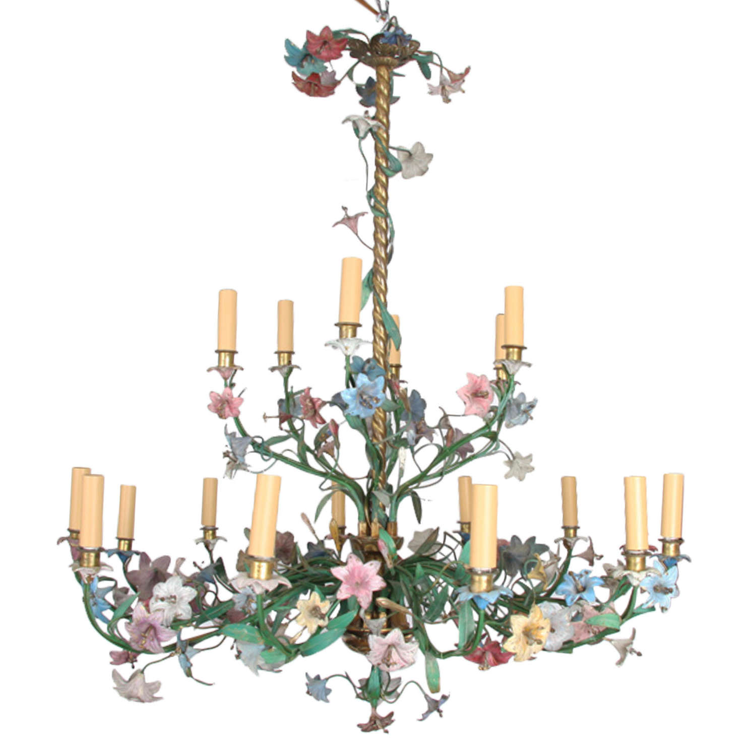 French 19th Century Brass and Polychrome Metal Chandelier