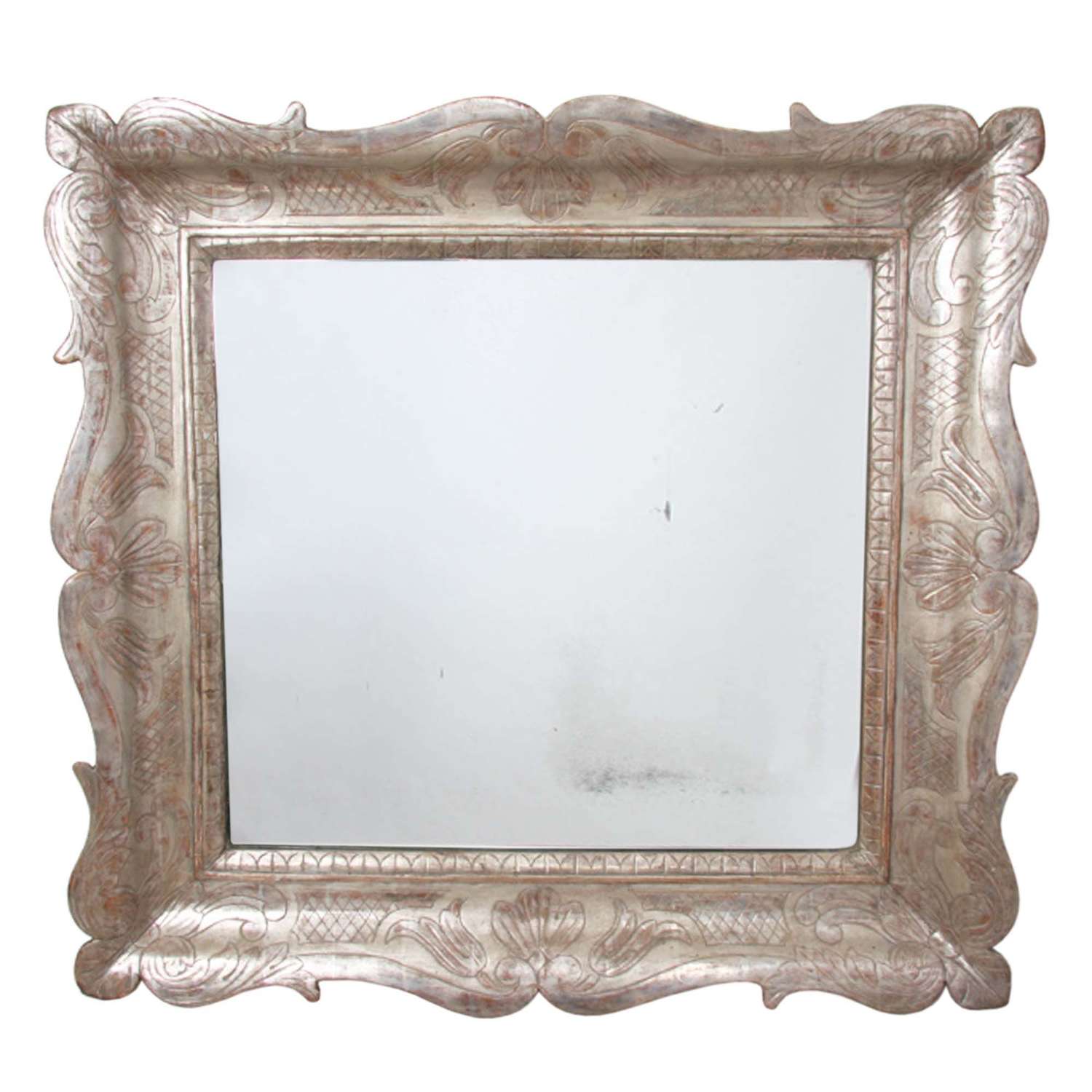 Italian 19th C Carved Wood and Silver Gilt Distressed Mirror