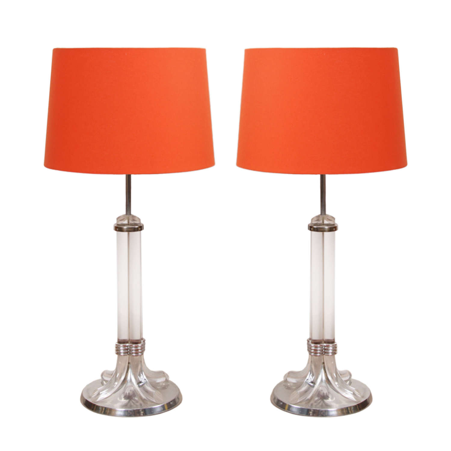 Large 1970s French Lucite and Nickel Table Lamps