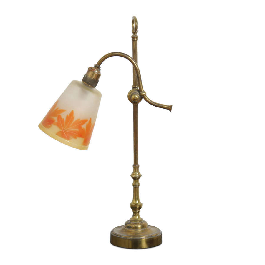 French 1920s Table Lamp With Original Glass Shade