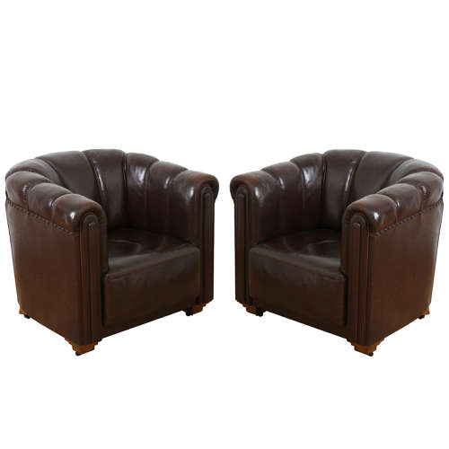 Pair of French 1950s Leather Club Chairs