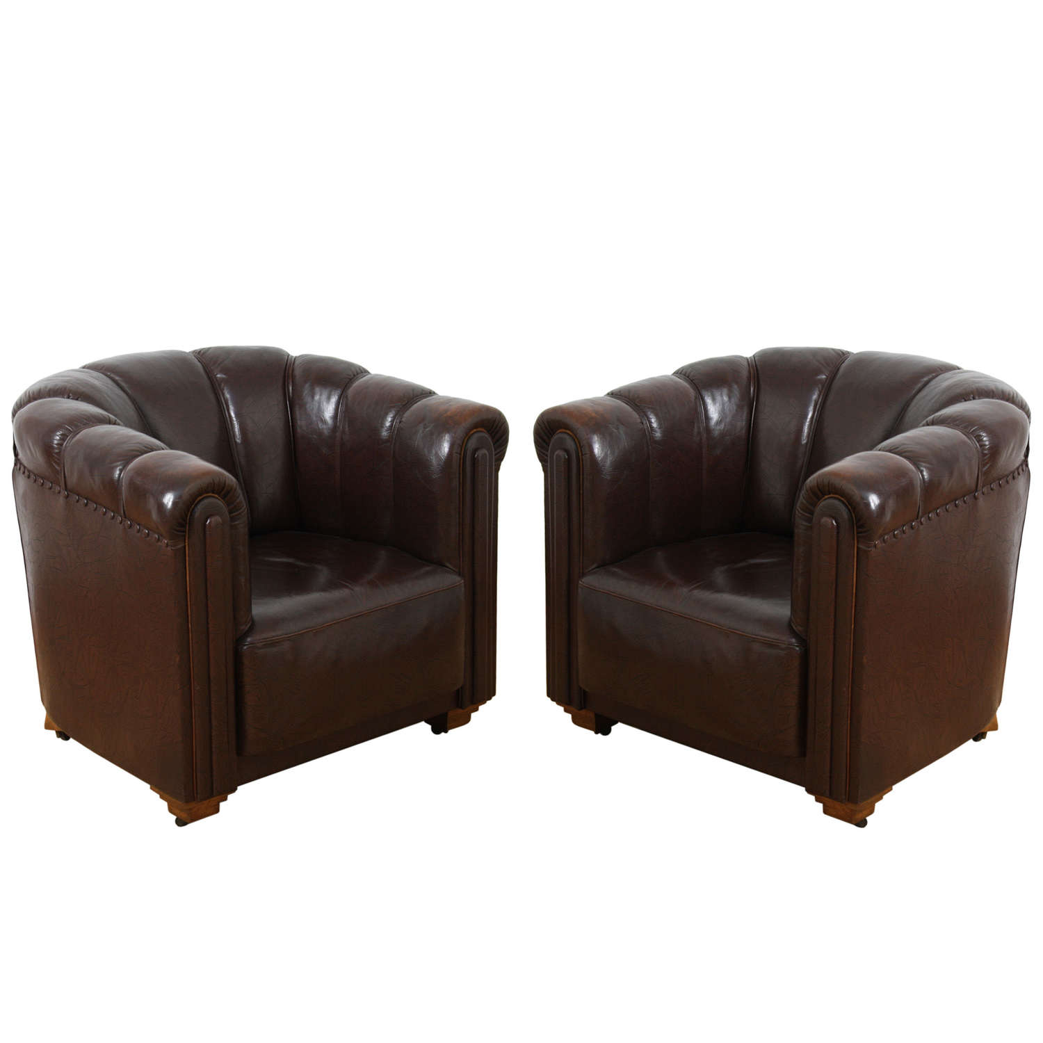 Pair of French 1950s Leather Club Chairs