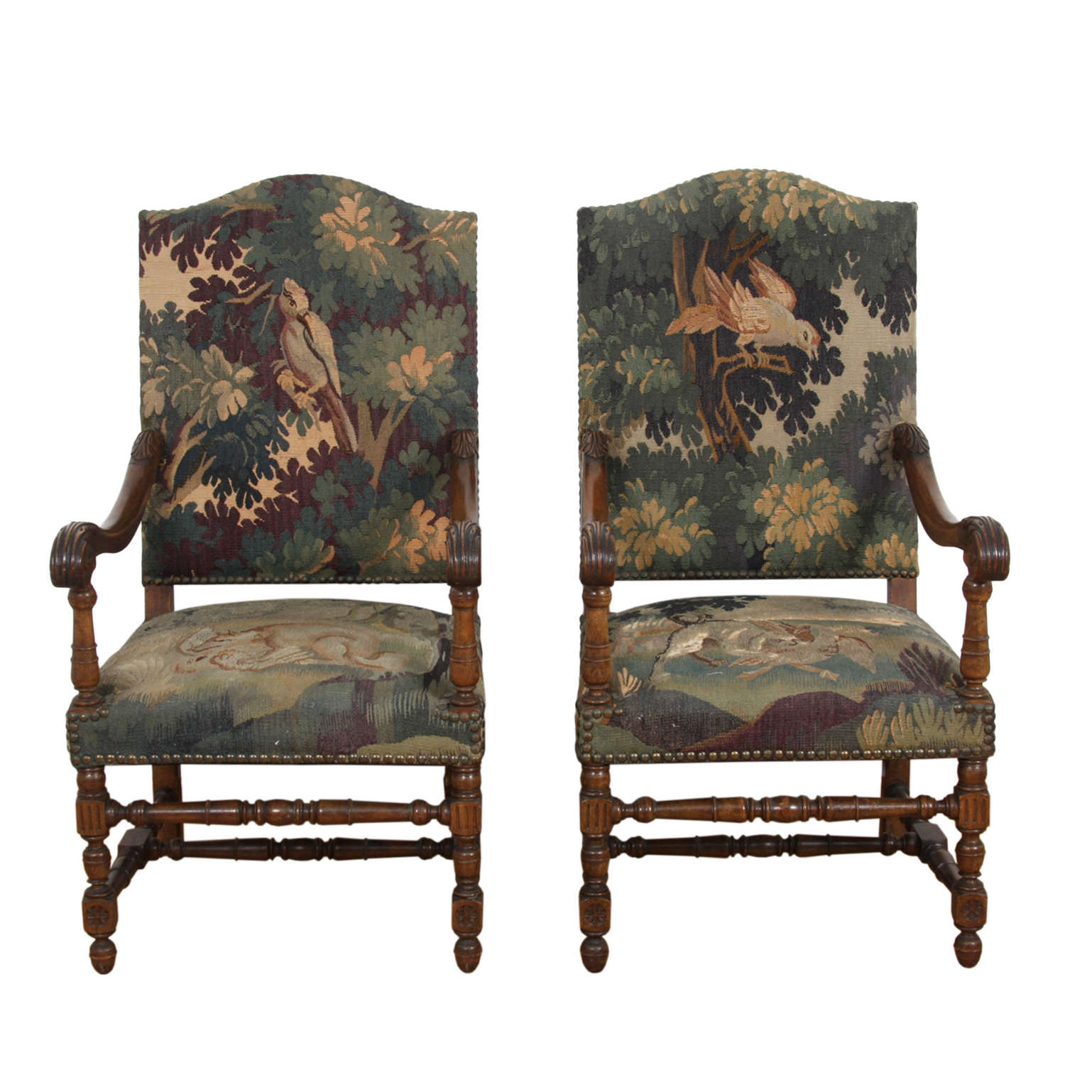 Pair of French 19th Century Walnut Tapestry Chairs
