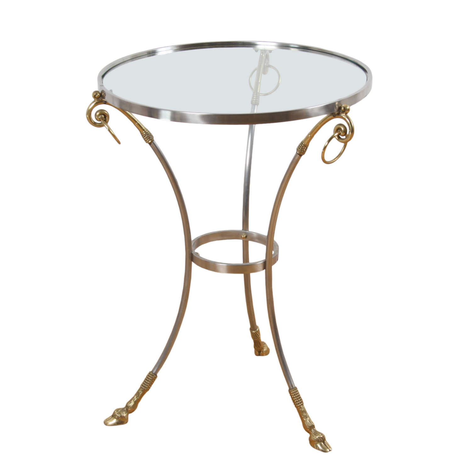 French Mid Century Brass and Steel Side Table With Hoof Detail