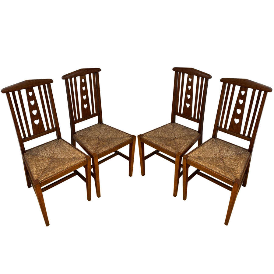 Set of 4 Dining Chairs, Art and Crafts With Heart Detail