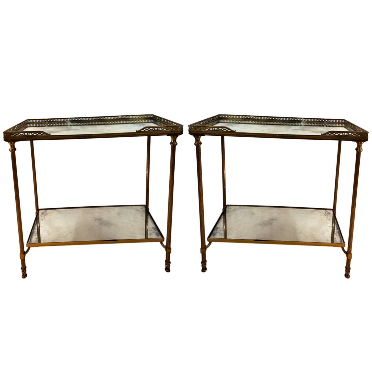 Pair of French 1950s Brass and Eglomise Glass Side Tables