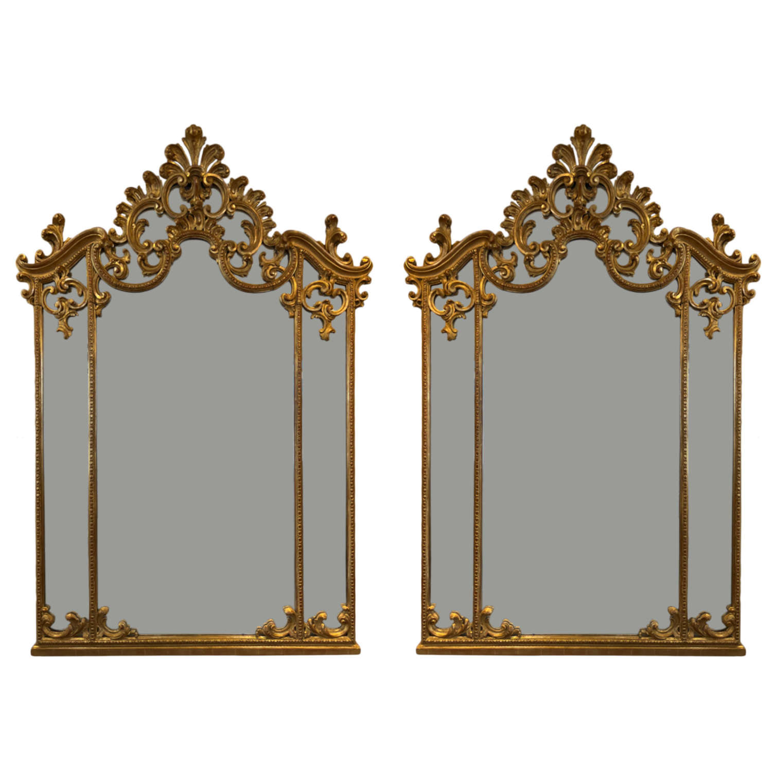 Pair of Large Italian Gilt Wood Mirrors