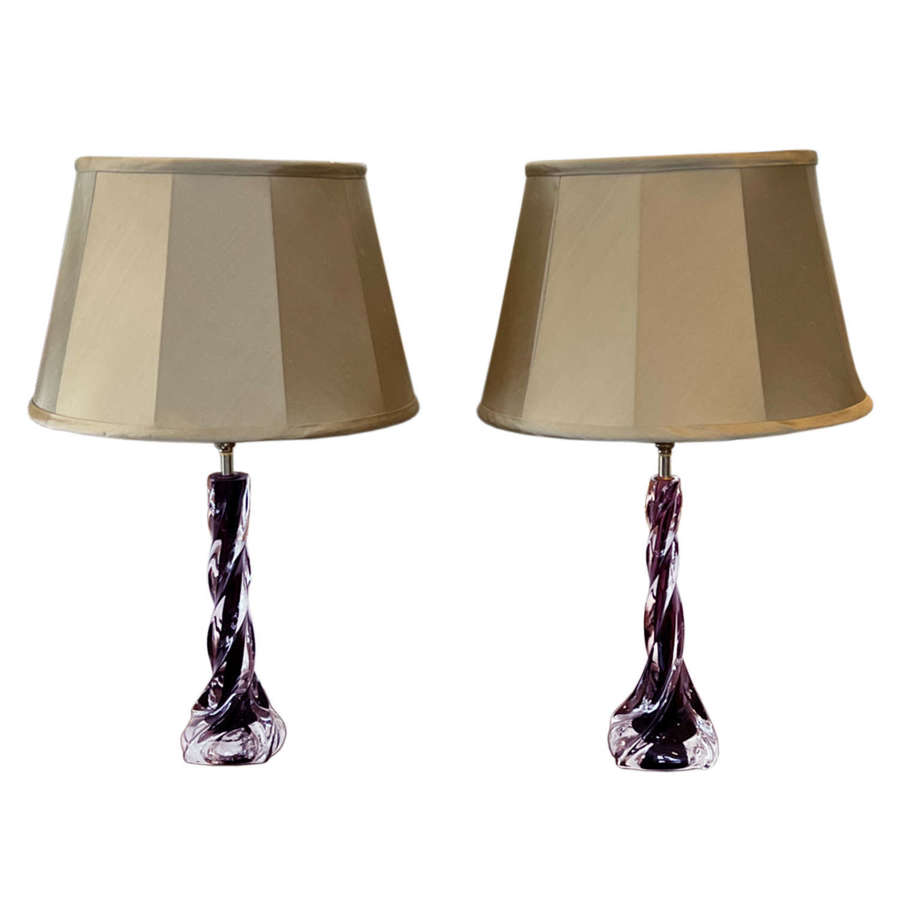 Pair of Small Purple Twisted Flygsfors Table Lamps