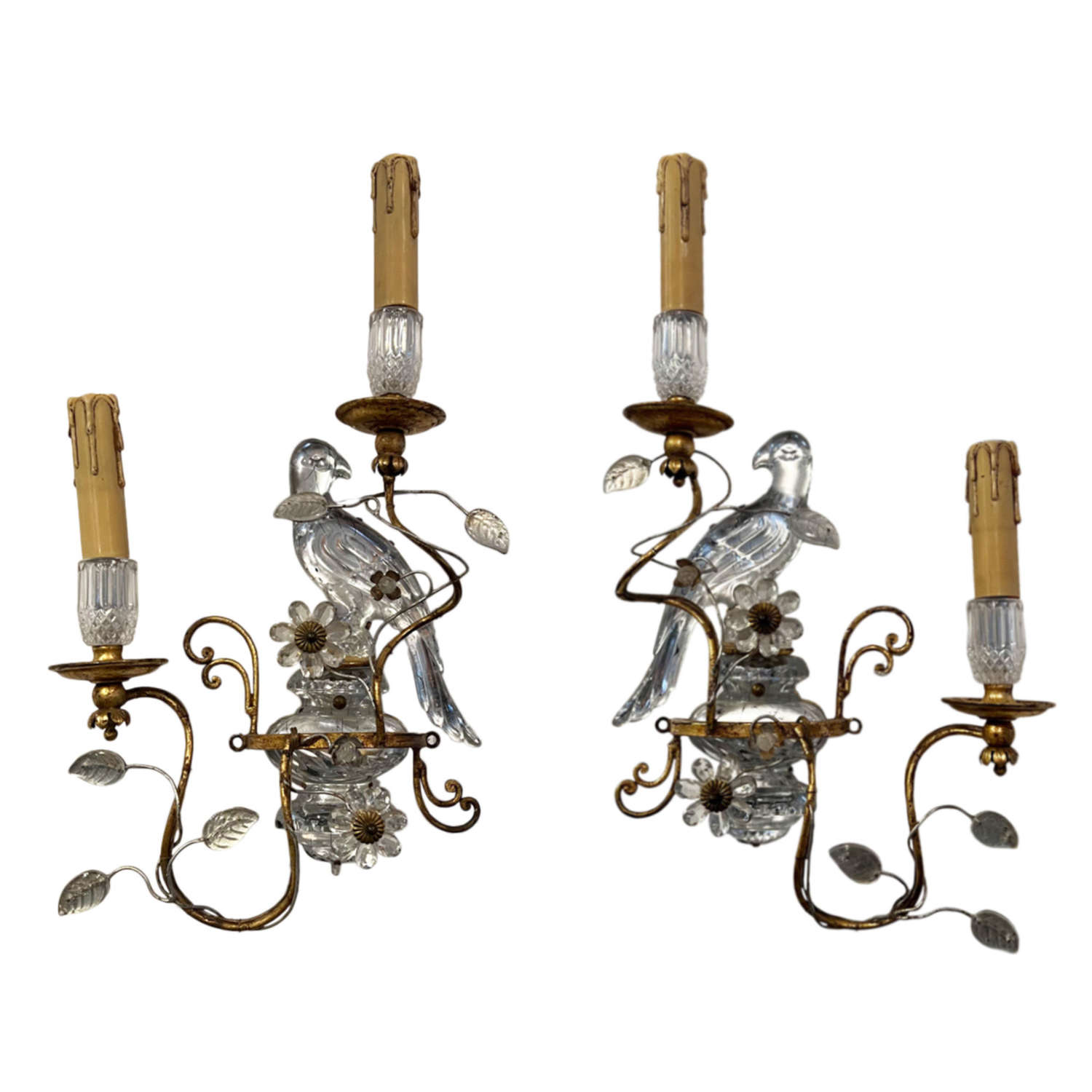 Pair of 1960s Banci Wall Sconces with Parrots and Urns