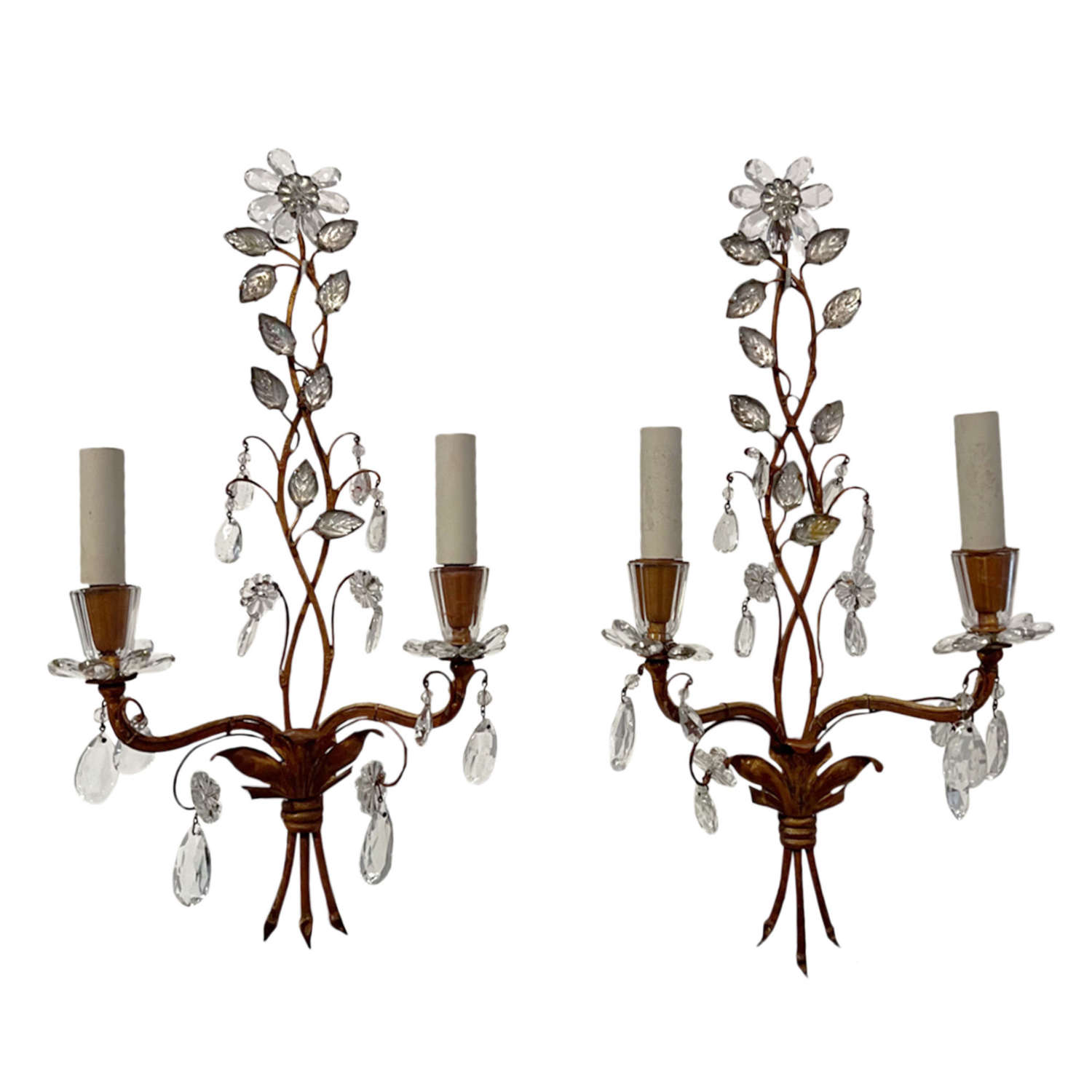 Pair of Maison Baguès Wall Sconces With Flowers