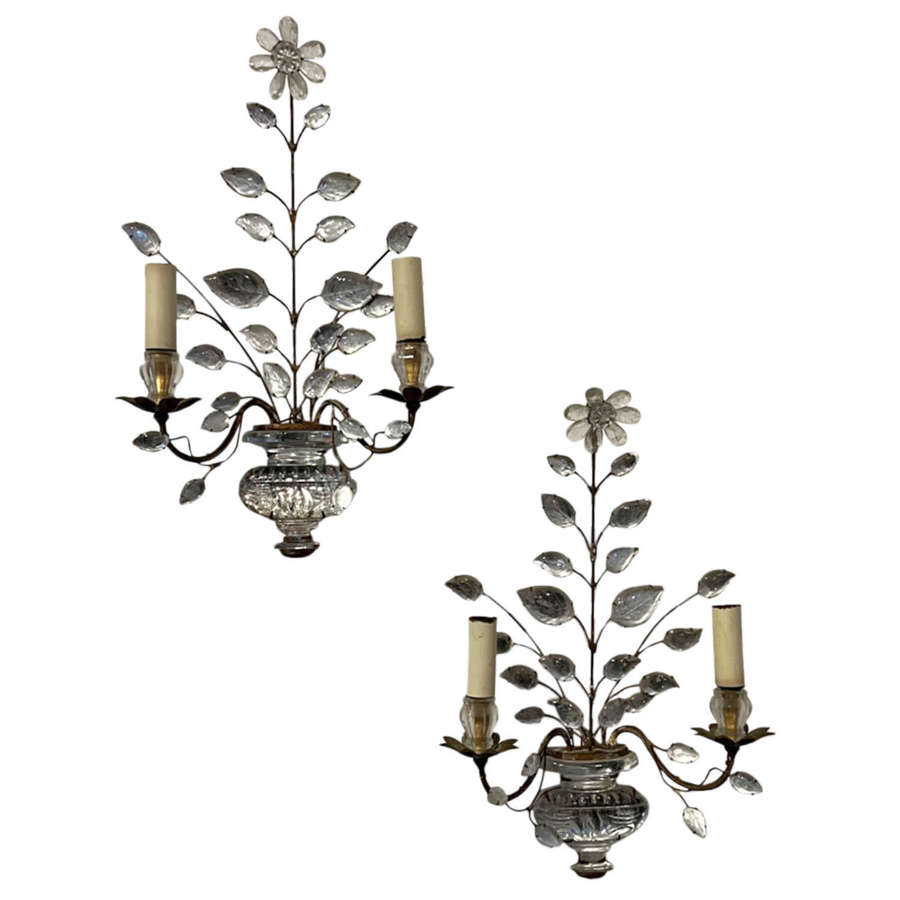Pair of Maison Baguès Wall Sconces With Flowers and Urns