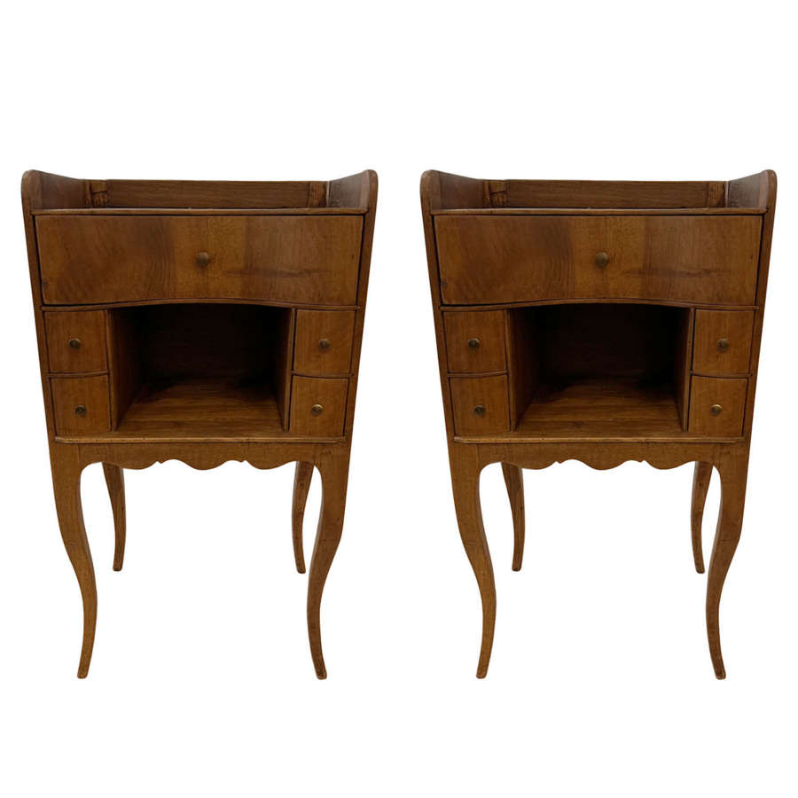 Pair of French 1920s Walnut Nightstands With Serpentine Front