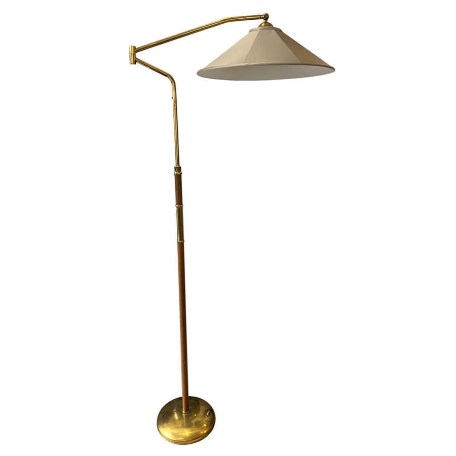 Italian 1950s Leather and Brass Floor Lamp