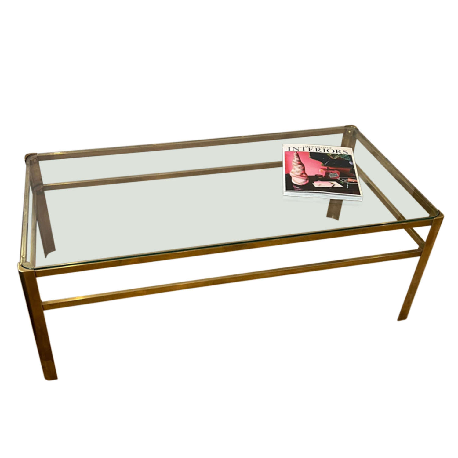 French 1960s Jacques Quinet Style Brass and Glass Coffee Table