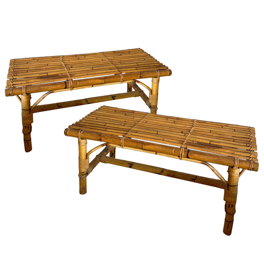 Pair of French 1960s Bamboo Benches