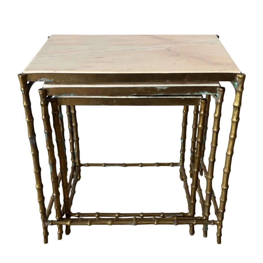 Trio of French 1960s Marble and Brass Side Tables