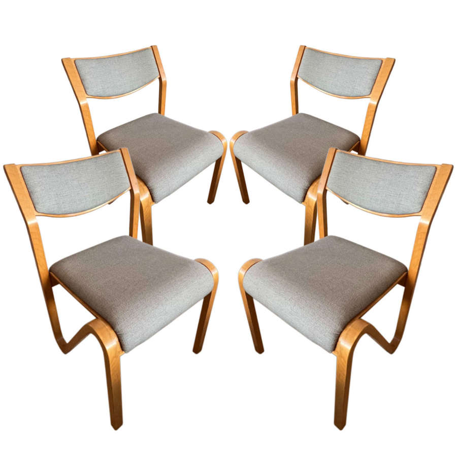 Set of 4 French 1960s Stacking Chairs in the Manner of Alvar Alto