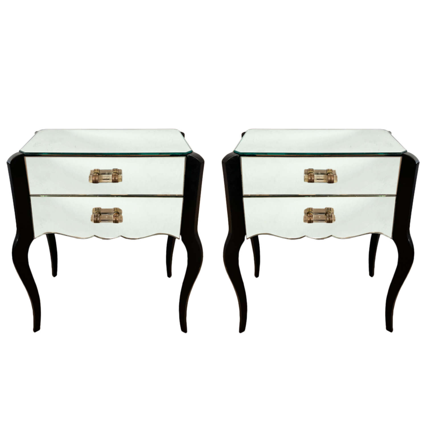 Pair of French 1960s Mirrored Nightstands