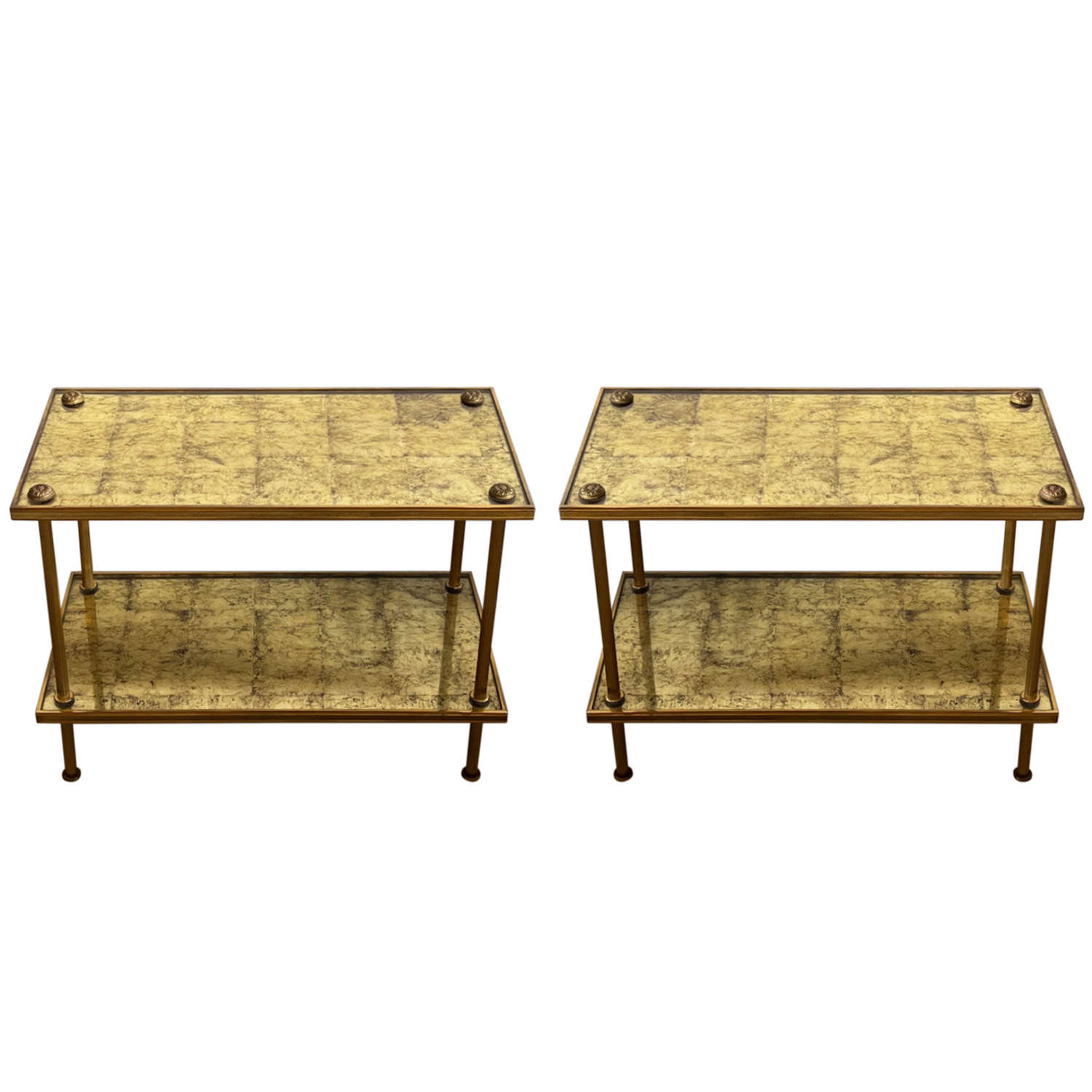 Pair of French 1960s Brass Side Tables With Daisy Finials