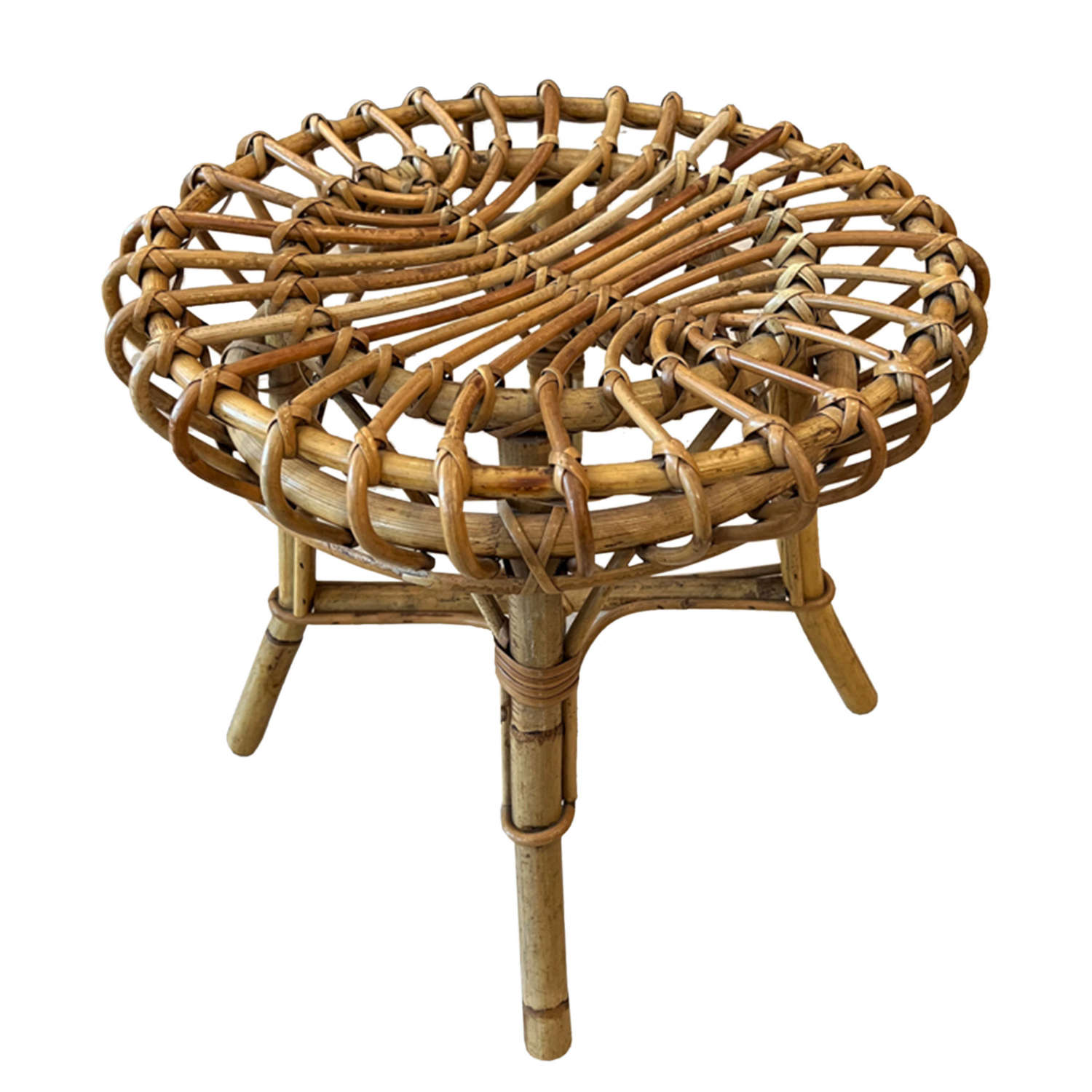 Small French 1960s Bamboo Stool