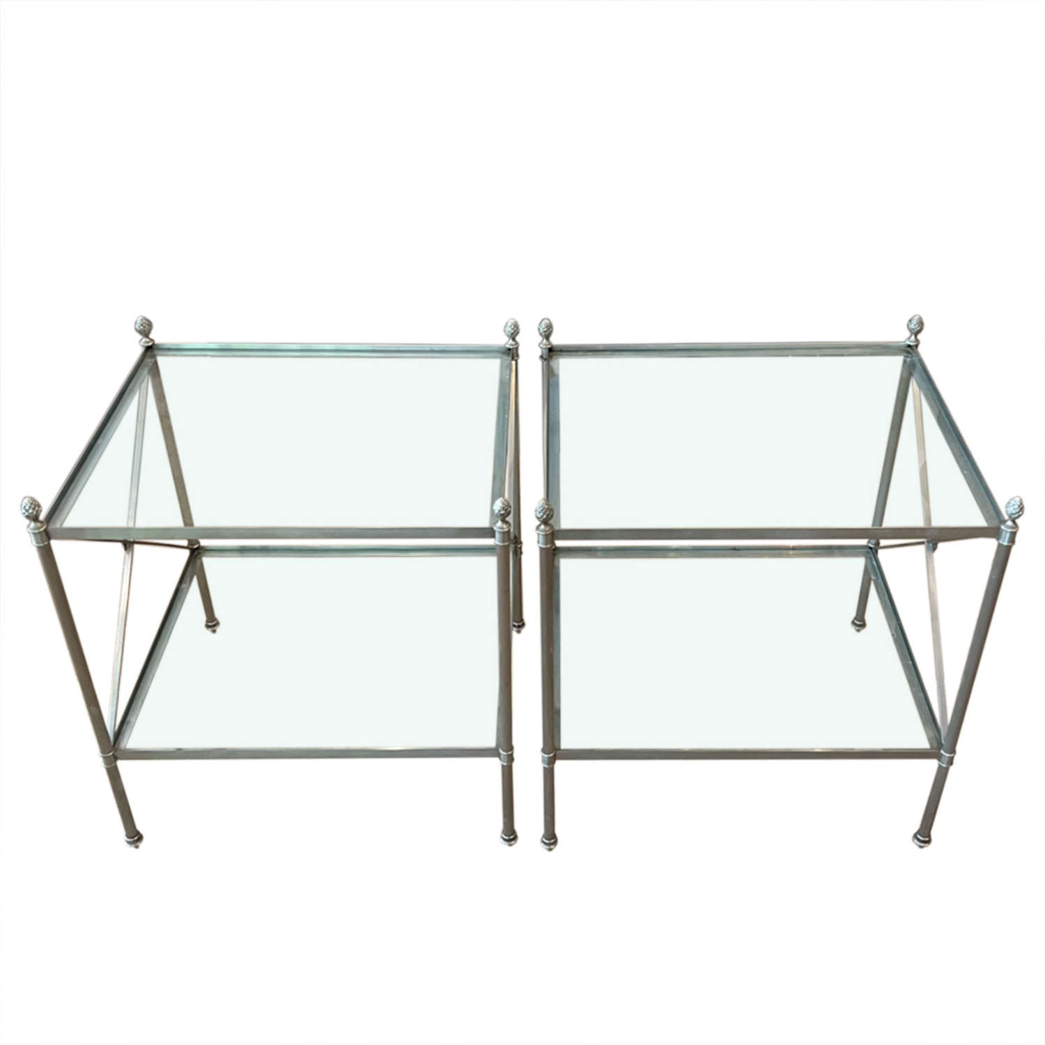 Pair of French Midcentury Steel and Glass Side Tables
